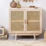 Wooden Cane 2 Door Natural Finish Sideboard Furniture