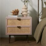 Wooden Cane 2 Drawer Bedside Table