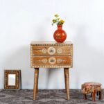 Wooden Handpainted Side Table Natural