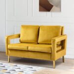 Wooden Artistic Velvet Square Arm Loveseat - Image 2