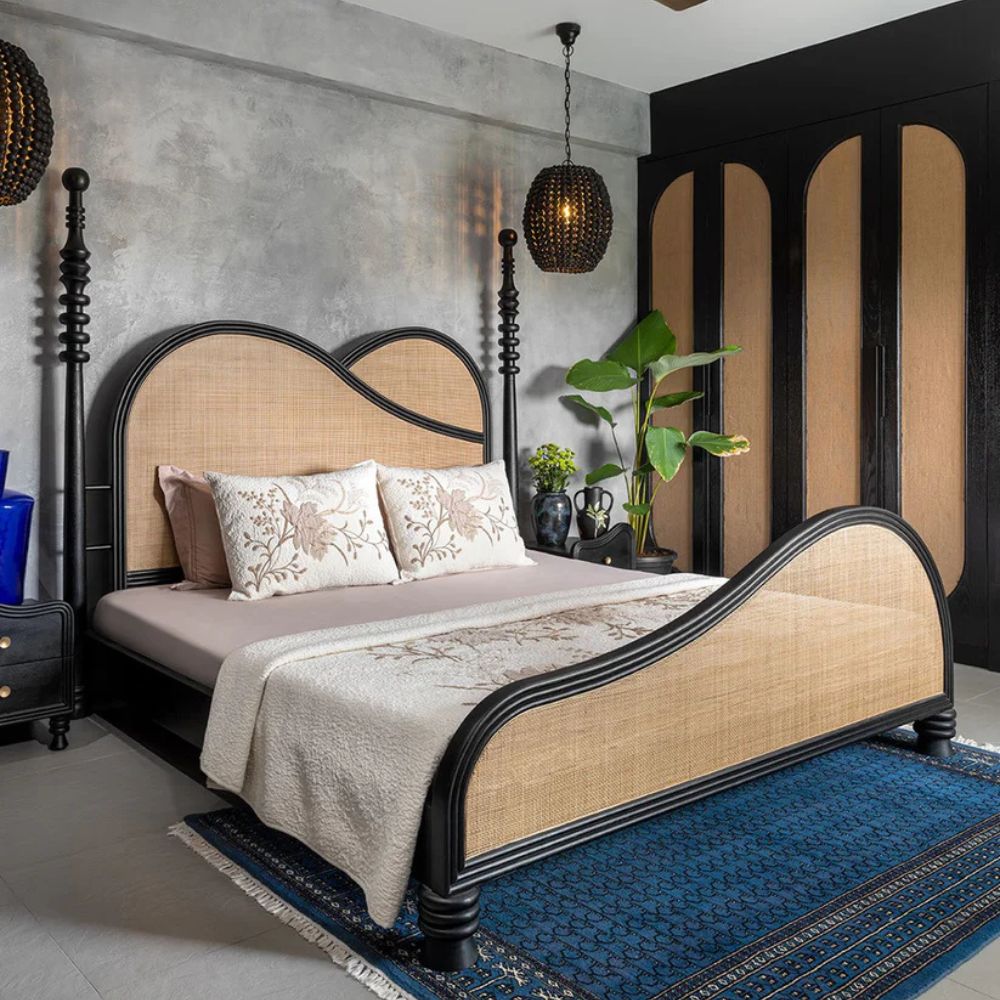 1-333-1.jpg Solid Mango Cane bed with natural finish - Image 1