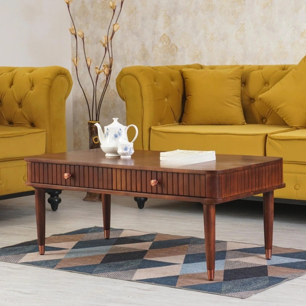 1-34-7.jpg Handcrafted Wooden Two Drawer Solid Coffee Table - Image 1
