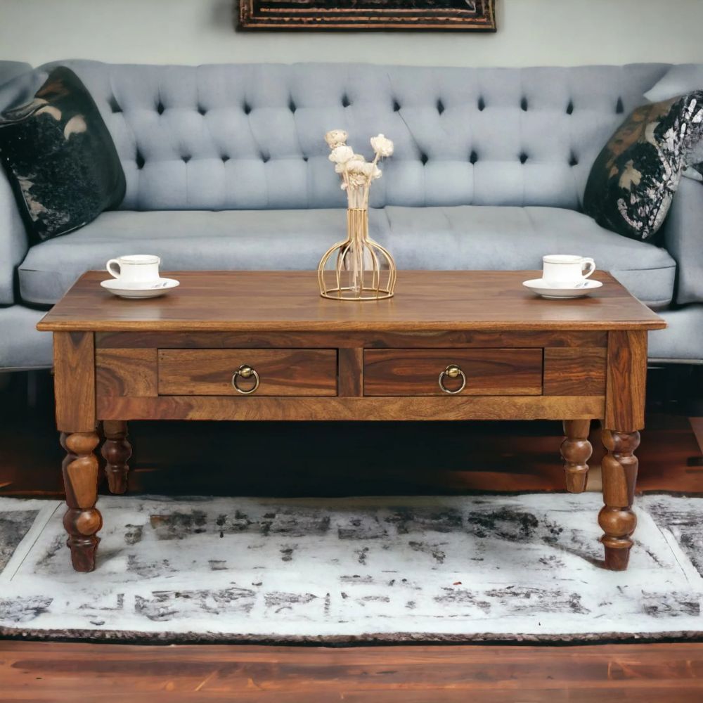 1-359.jpg Two Drawer Coffee Table Teak Finish - Image 1