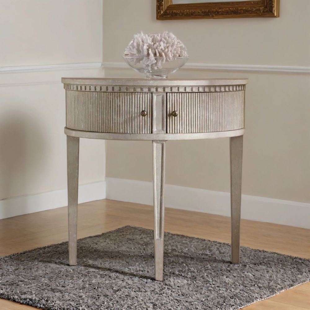 1-372.jpg Hand Work Half Round Wooden Side Table - Image 1