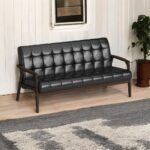Wooden Black Leather Sofa - Image 2