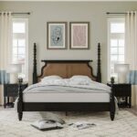 King Solid Wood Rattan Poster Bed