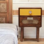 Wooden Cane 2 Drawer Bedside Table