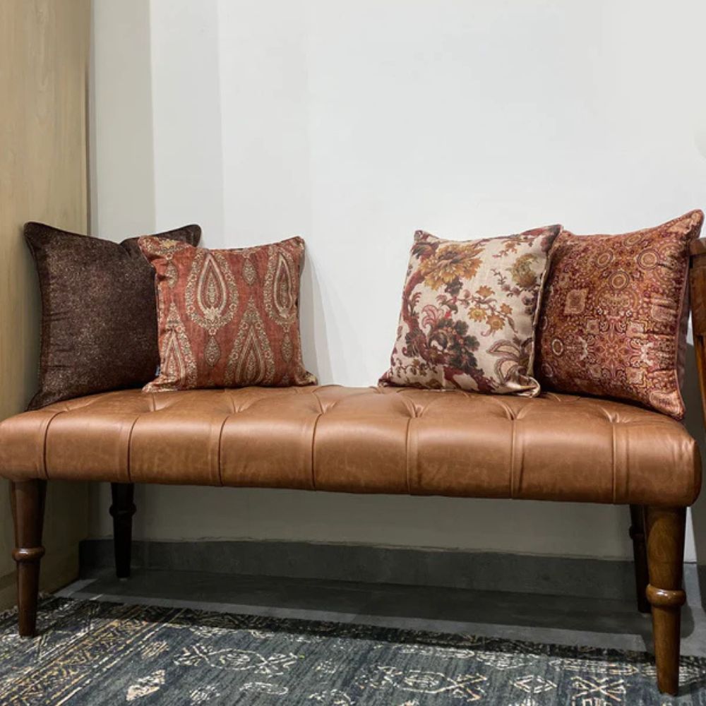 1-40-2.jpg Wooden Artistic Faux Leather Bench - Image 1