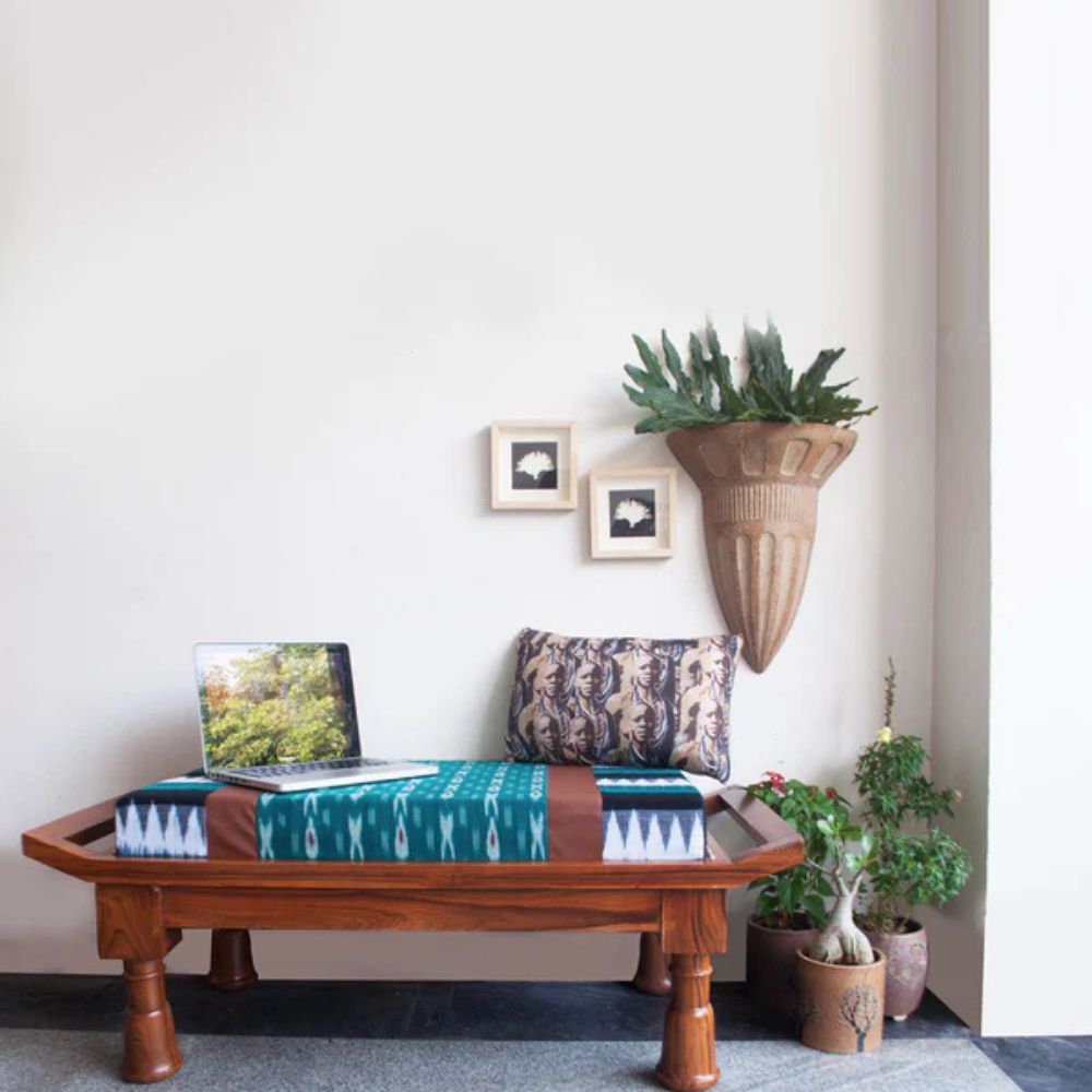 1-43-2.jpg Wooden Artistic Seater Ikat Bench - Image 1