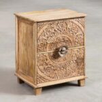 Handcarved Bedside Table with Drawers
