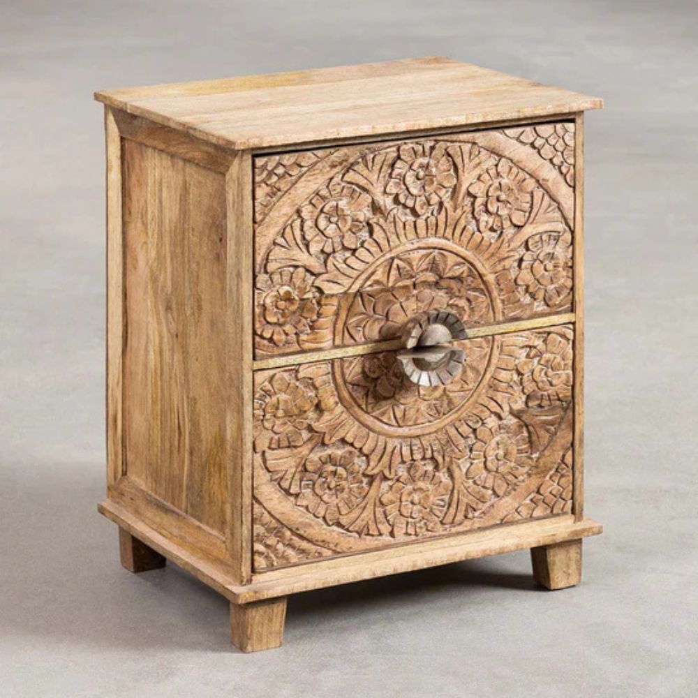 1-445.jpg Handcarved Bedside Table with Drawers - Image 1