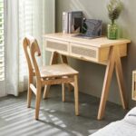 Wooden Solid Ash Wood & Rattan Study Table
