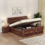 Wooden Artistic Sheesham Wood Bed Hydraulic Storage