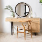 Wooden Artistic Teak Wood & Rattan, Iron Study Table