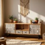 Antique Curved Tv Cabinet – Brown Finish
