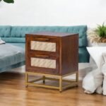 Wooden Cane 2 Drawer Bedside Table