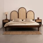 Handcrafted Wooden Cane Headboard Bed Natural Finish