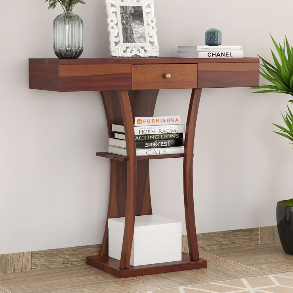 1-6-11.jpg Handcrafted Wooden Artistic Natural Finish Console Table - Image 1