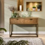 Indian Console Hallway Table Oak & Gold Brown