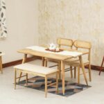 Wooden Artisitic Mango Wood Chair Bench Dinning Table Set