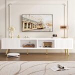 Wooden Modern Fluted TV Stand with Sliding Doors - Image 5