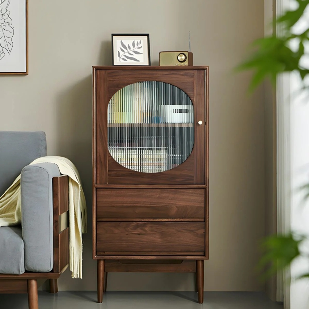1-67-5.jpg Wooden 1Door & 2 Drawer Storage Cabinet with Curved Furniture - Image 1