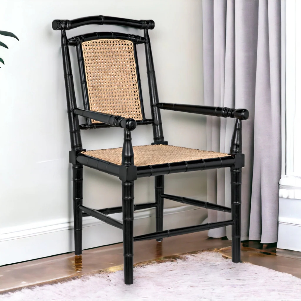 1-68-5.jpg Handcrafted Wooden Cane Black Chair - Image 1