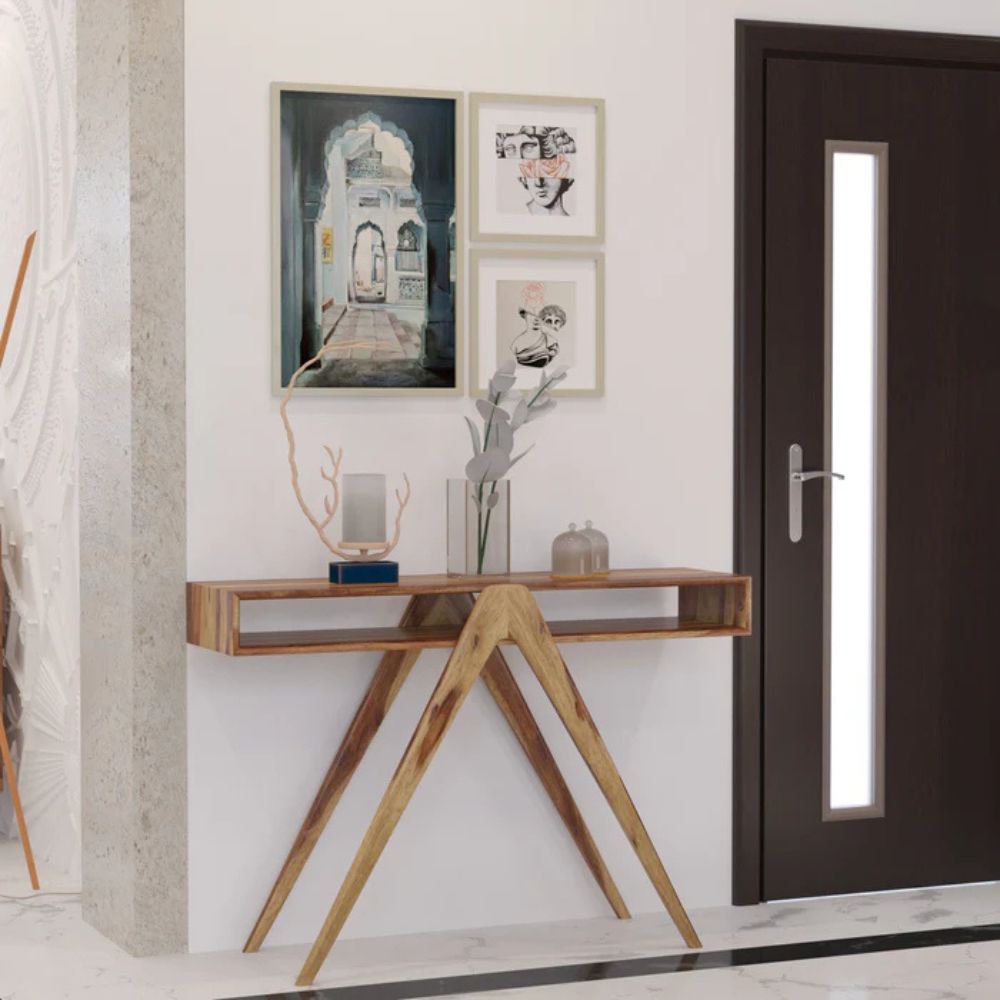 1-7-4.jpg Antique Design Console Table Natural Finish & Cross Legs - Image 1