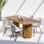 Emory Round Legs Long Wood Dining Table - Image 2
