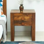 Handcrafted Wooden 2 Drawer Bedside Table Natural Mango Finish