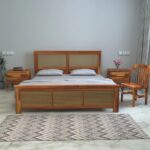 Handcrafted Wooden Set of Bed , Bedside Table & Chair Natural Mango Finish