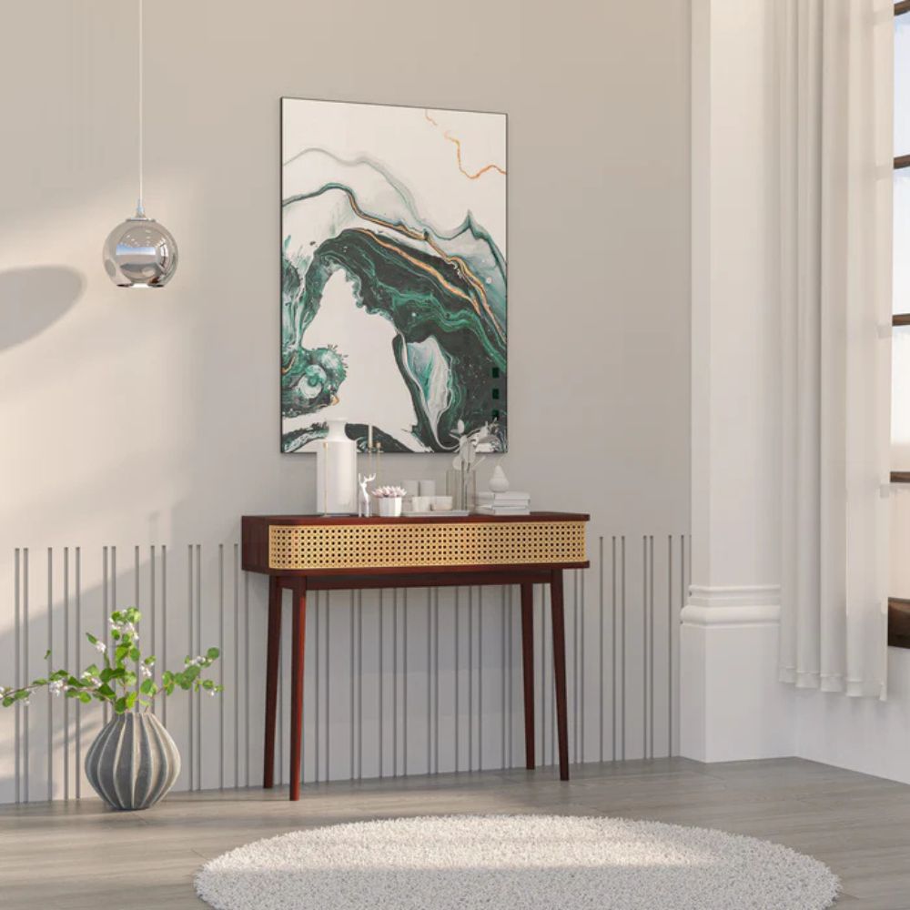 1-8-5.jpg Handcrafted Cane & Wooden Console Table - Image 1