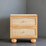 Wooden Cane 2 Drawer Bedside Table