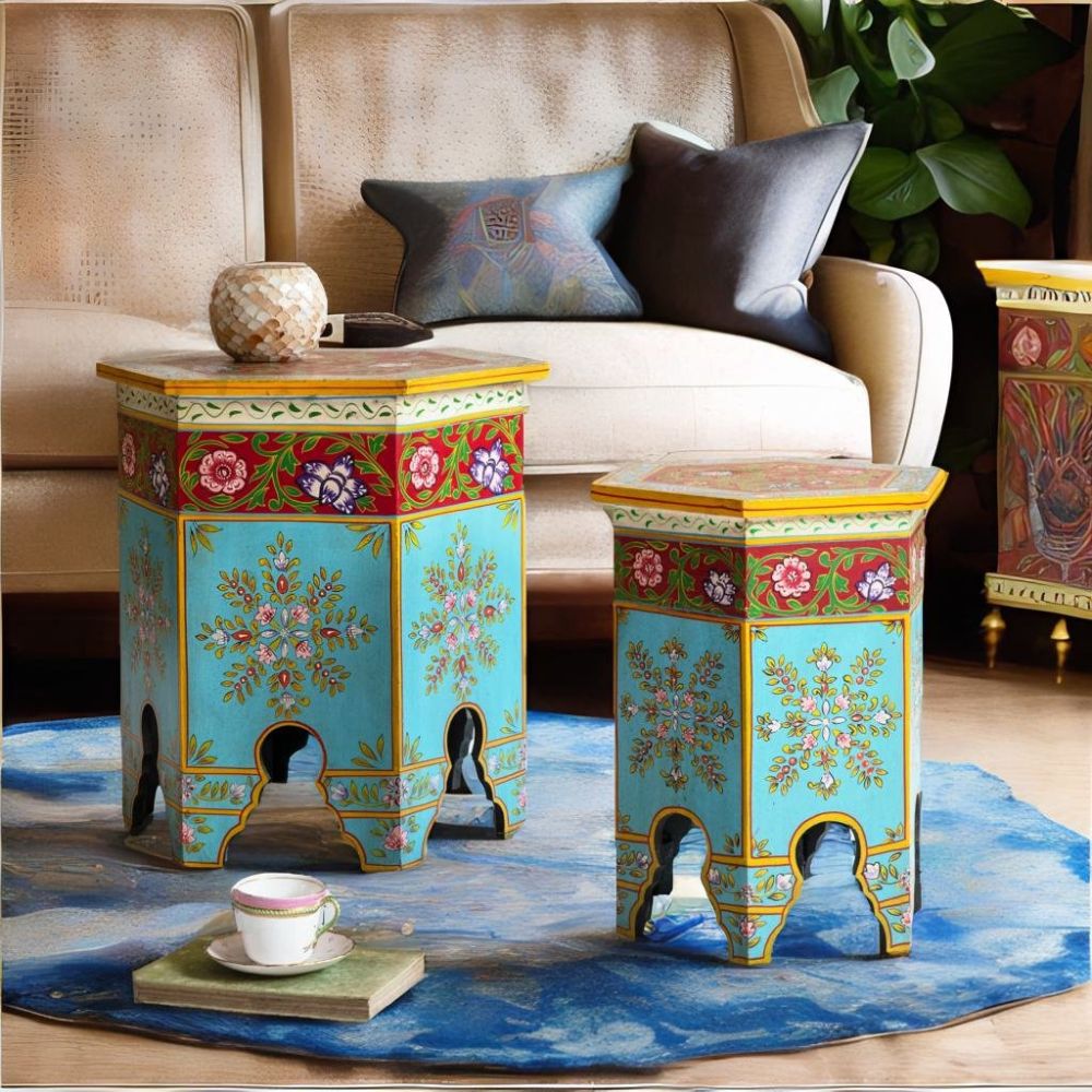 1-90-3.jpg Hand Painted Mango Wood End Table - Image 1