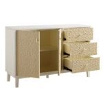 Chantilly Chip Carved 2-Door 3-Drawer Sideboard, Sand Beige & Ivory - Image 5