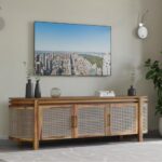 Handcrafted Wooden Tv Cabinet – Natural Sheesham Finish - Image 2