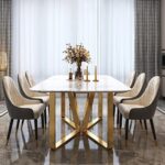 White and Gold Dining Table with Chairs - Image 4