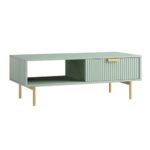Rajasthani Solid Wood Coffee Table With Drawer- Green Finish - Image 2