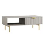 Rajasthani White Solid Wood Coffee Table With Drawer- Taupe Finish - Image 2