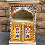 Jodhpuri Wooden Handmade Cream & Yellow Hand Painted Bedside Table - Image 2
