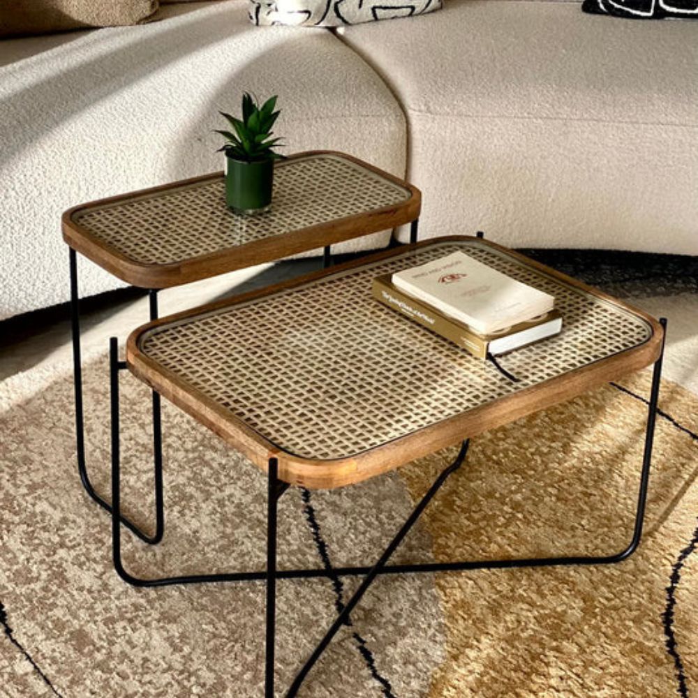 2-185-2.jpg Handcrafted Cane Coffee Table -Set of 2 - Image 1
