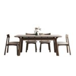 Wooden Marble-Top Wooden Dining Table Set - Image 2