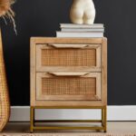 Wooden Home Decor Rattan Webbed Bedside Table