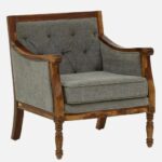 Mango Wood 1 Seater Sofa In Grey Colour - Image 5