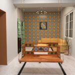 Heritage Tiles Fitted Large Handmade Wooden Swing for Home [Jhula]