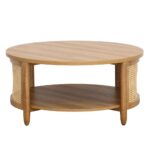 Cane Wooden Round Coffee Table Furniture - Image 4