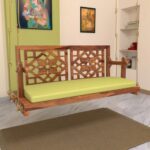 Fusion Flowered Carved Back Handmade Wooden Swing for Home [Jhula] - Image 2