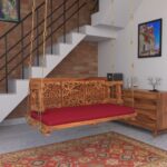 Vintage Carved Back Designed Red Upholstery Handmade Swing for Home [Jhula] - Image 2