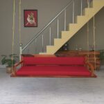 Red Back Upholstered Heritage Style Wooden Handmade Swing for Home [Jhula] - Image 2