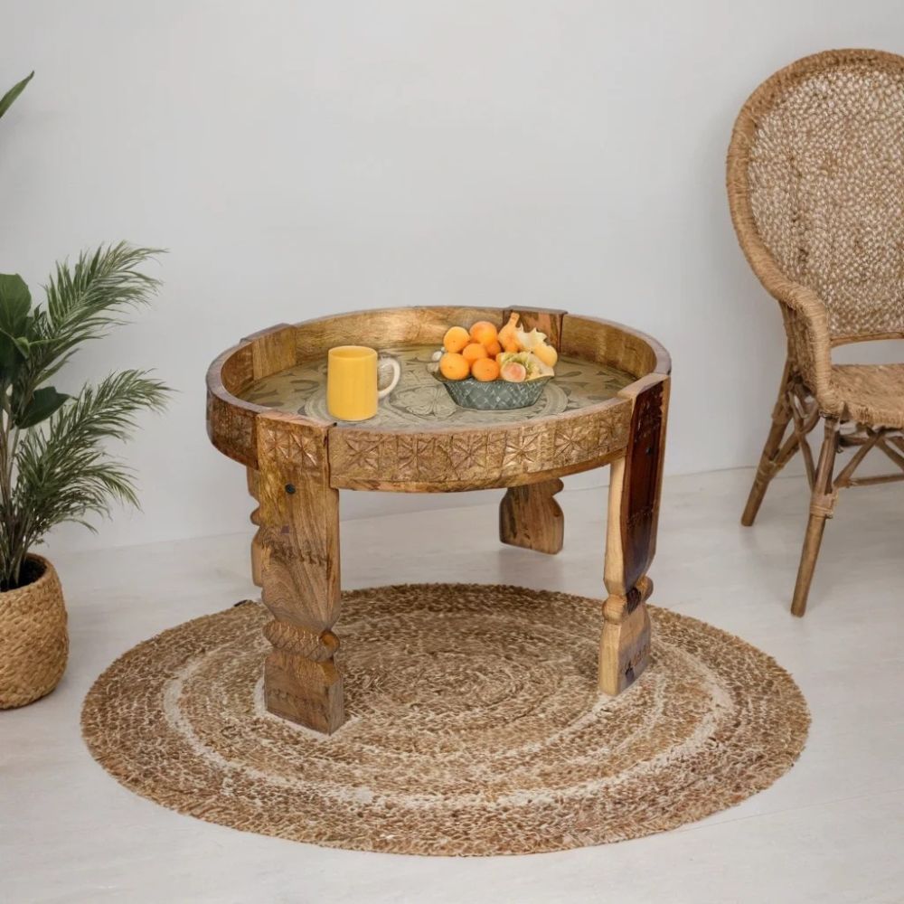 2-267.jpg Wooden Round Chakki Coffee - Image 1
